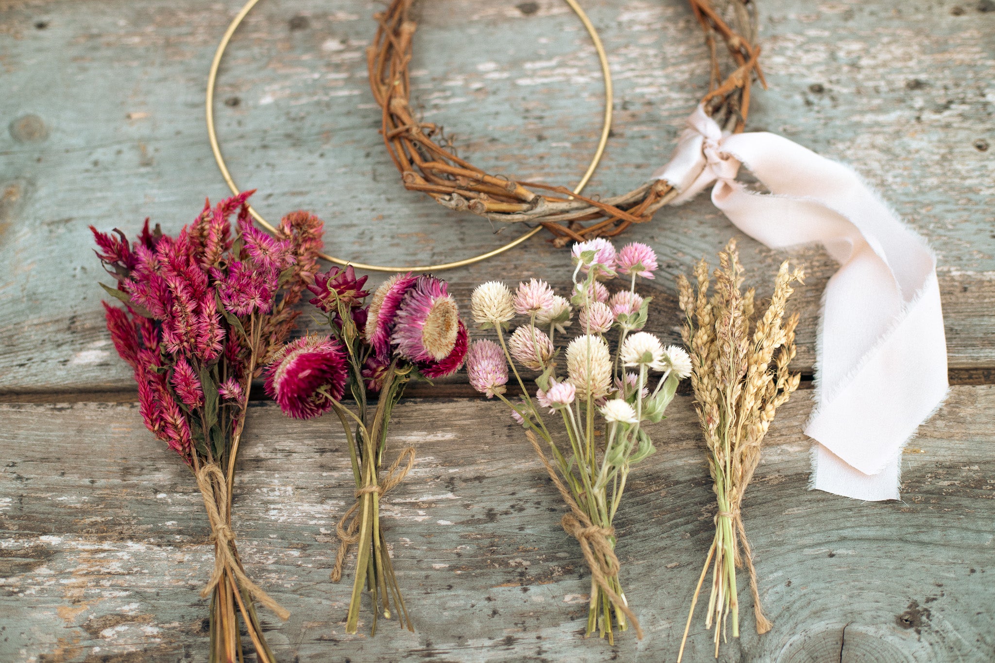 DIY Dried Flower Wreath Kit- Pinks